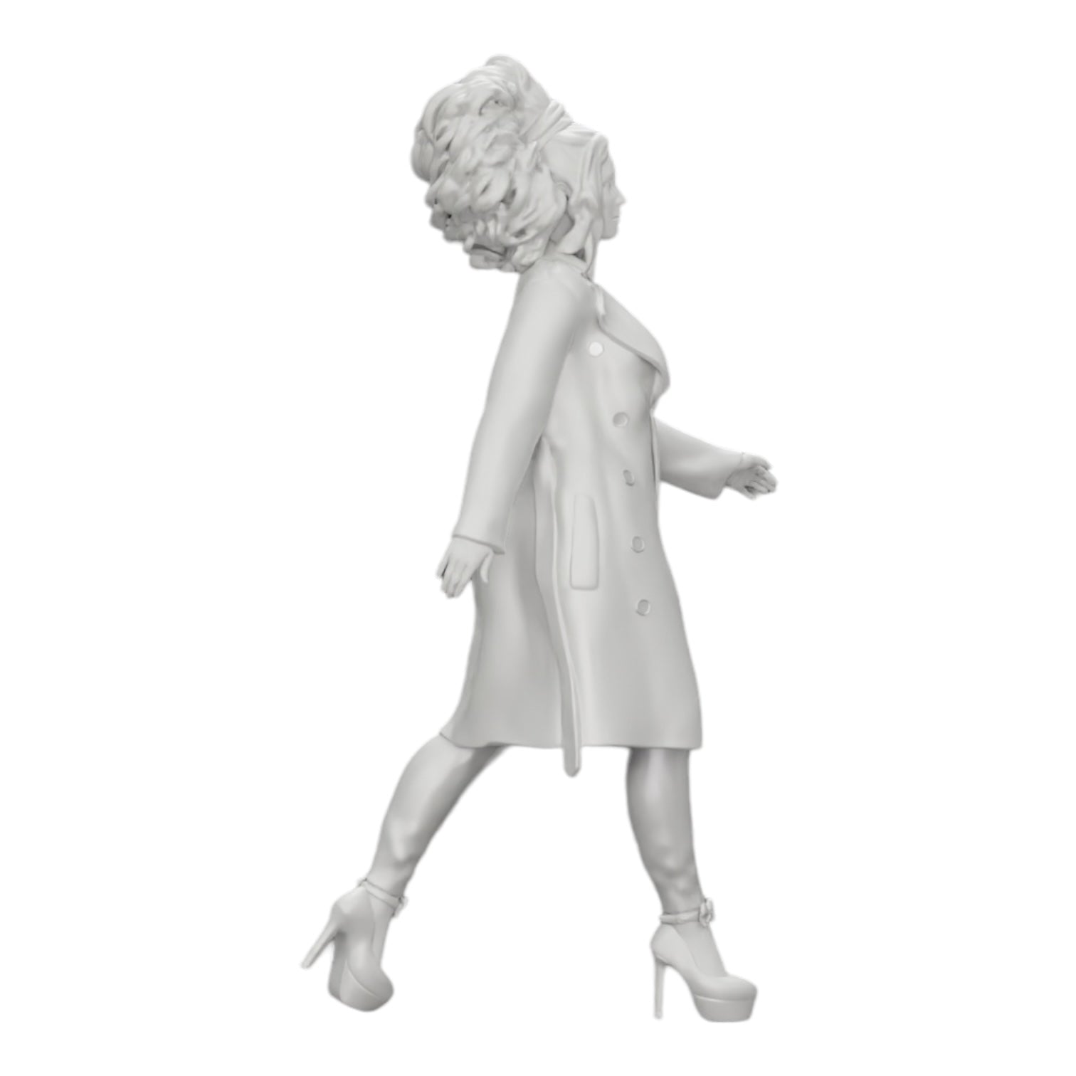 Diorama modelbouw productfoto 0: Modieuze vrouw met krullend haar in lange, open mantel wandelt (Ref Nr. A40)