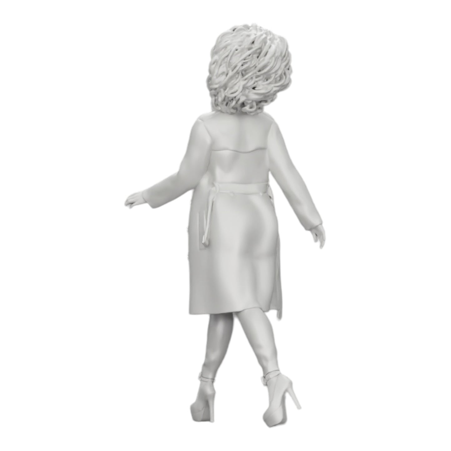 Diorama modelbouw productfoto 0: Modieuze vrouw met krullend haar in lange, open mantel wandelt (Ref Nr. A40)