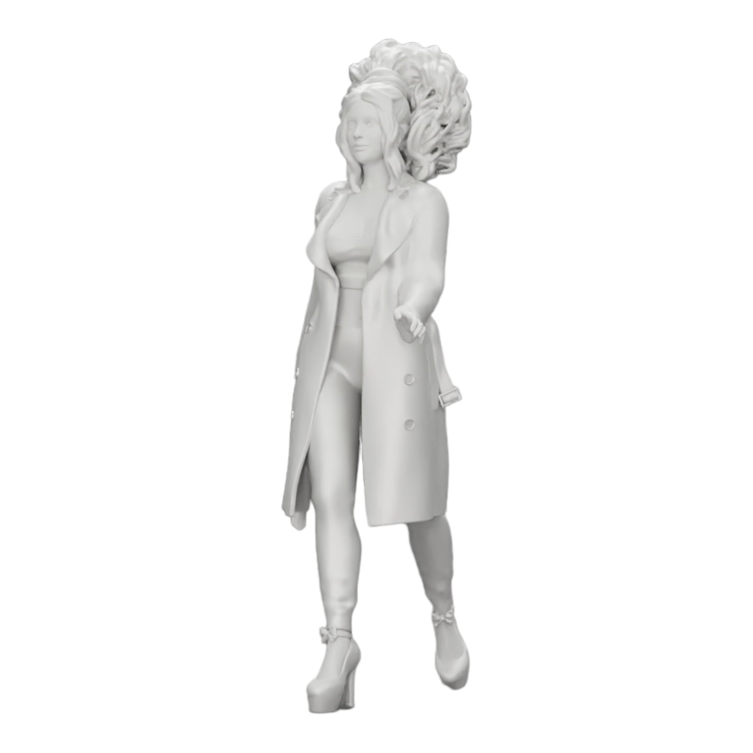 Diorama modelbouw productfoto 0: Modieuze vrouw met krullend haar in lange, open mantel wandelt (Ref Nr. A40)
