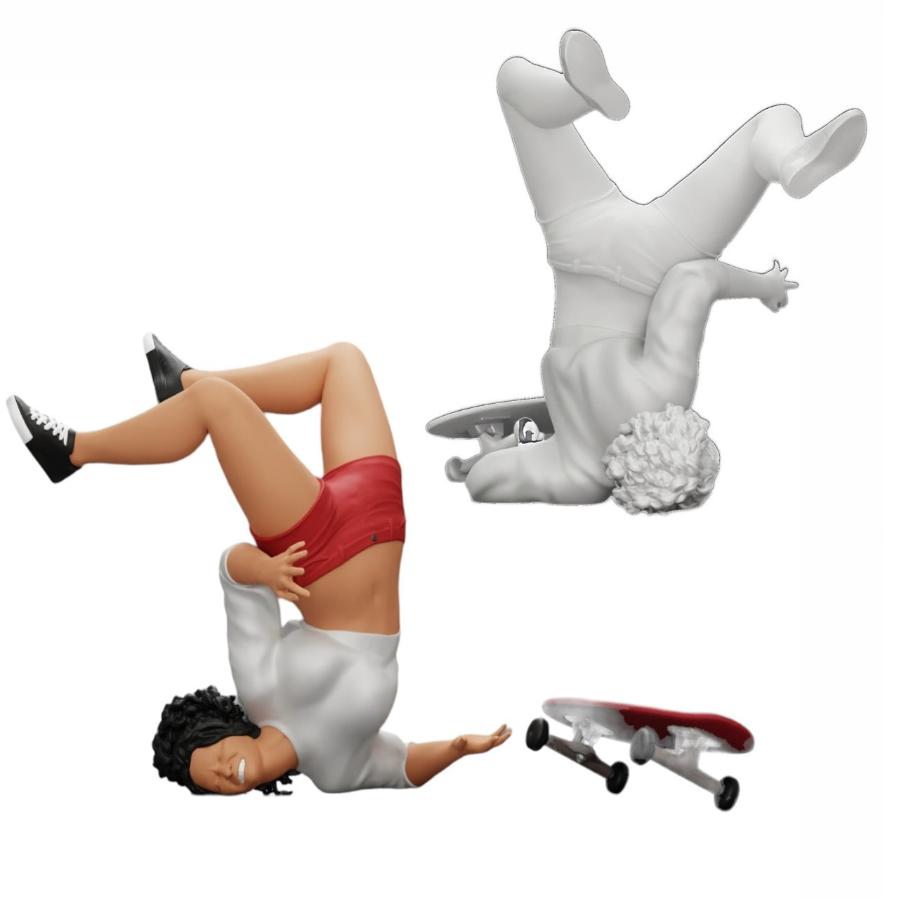 Diorama modelbouw productfoto 0: Meisje met krullend haar valt tijdens het sporten van het skateboard (Ref Nr. A44)