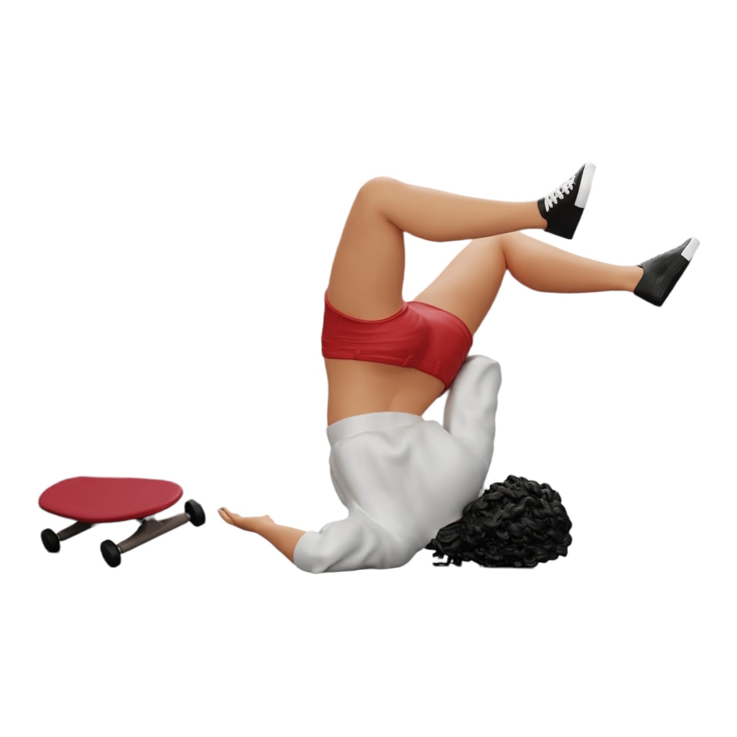 Diorama modelbouw productfoto 0: Meisje met krullend haar valt tijdens het sporten van het skateboard (Ref Nr. A44)