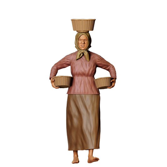 Miniatuurfiguur: Boerin met manden - Oude landvrouw aan het werk (Nr. 303)