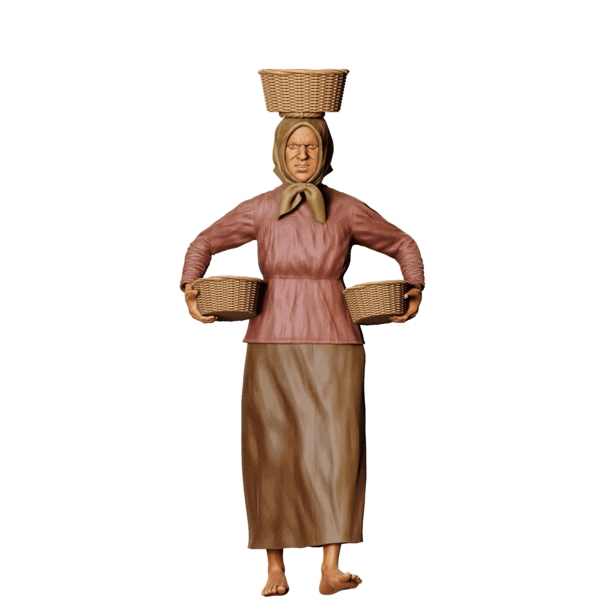 Miniatuurfiguur: Boerin met manden - Oude landvrouw aan het werk (Nr. 303)