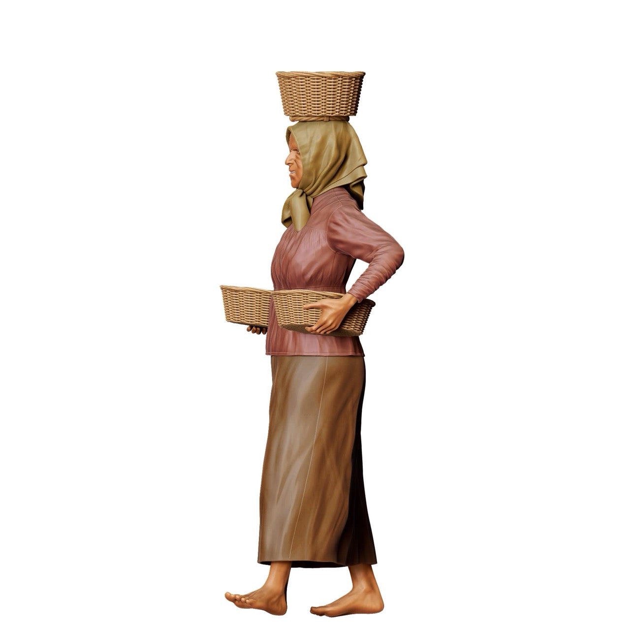 Miniatuurfiguur: Boerin met manden - Oude landvrouw aan het werk (Nr. 303)