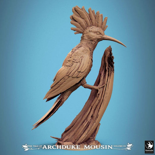 Productfoto Tabletop 28mm Lord of the Print (LotP) 0: Tabletop Miniatuur: Wiedehopf-Späher - Hoopoe Spy, Vogelcreatuur en Totemvogel, Vertraagde en Scout op Boomstronk-Diorama-Basis (25_07_E3)
