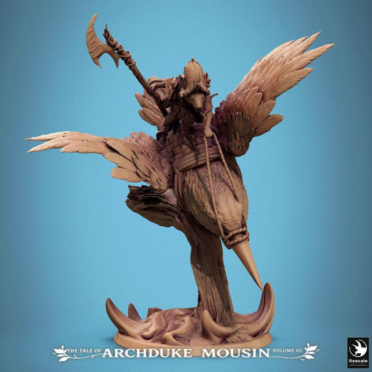 Productfoto Tabletop 28mm Lord of the Print (LotP) 0: Tabletop Miniatuur: Muizridder op IJsvogel, Vogelrijder-Hellebardier in Sturzflug, Cavalerie-Kampioen (Kingfisher Fall) (25_07_F1)