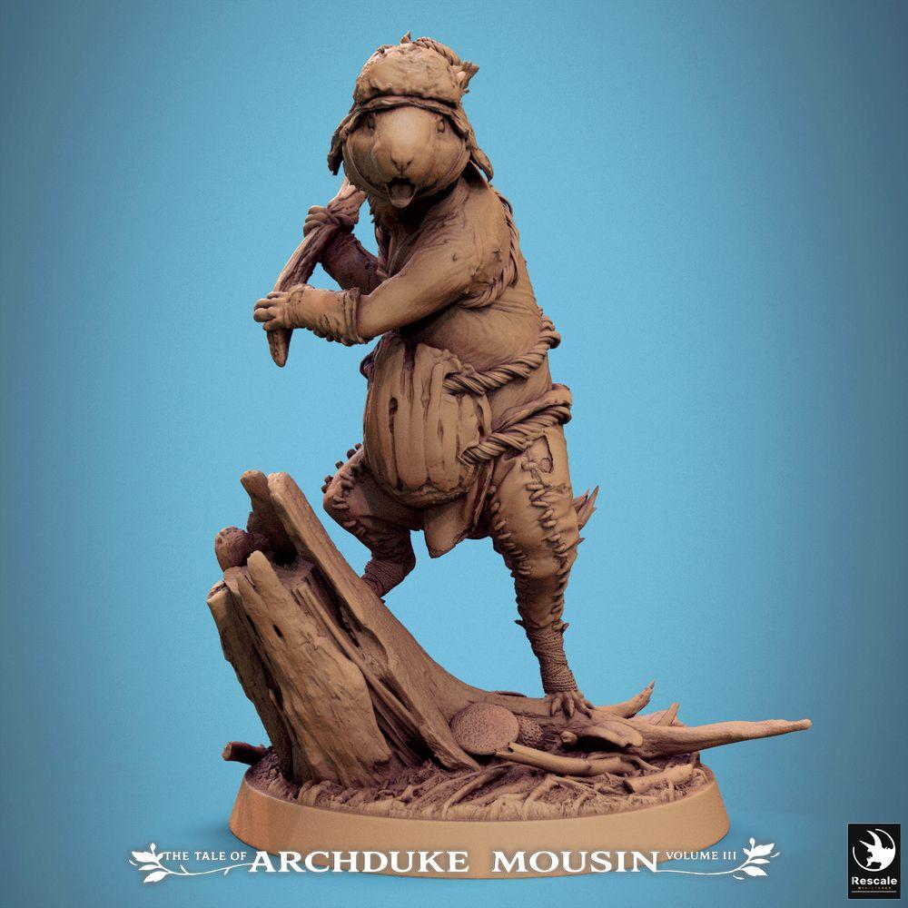 Productfoto Tabletop 28mm Lord of the Print (LotP) 0: Tabletop Miniatuur: Lemming Krijger - Nagende Barbaar met Knuppel, Bosverkenner, Stammesvechter (Lemming Aanval) (25_07_L1)