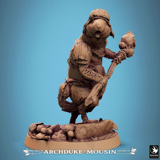 Productfoto Tabletop 28mm Lord of the Print (LotP) 0: Tabletop Miniatuur: Nager-Barbaar met Knuppel, Rattenkrijger in Oorlogsroep (Lemming Cry) (25_07_L3)