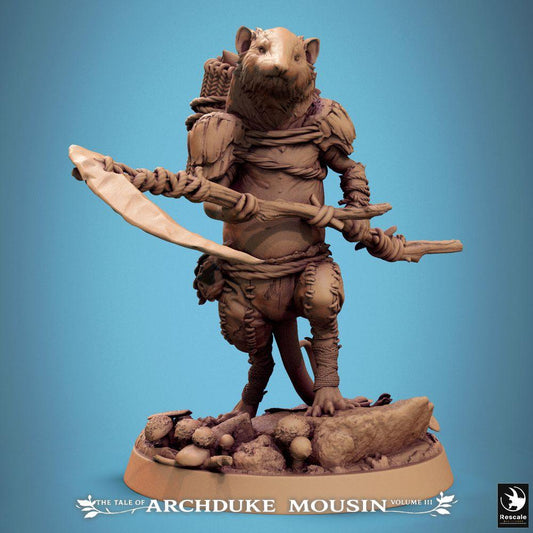 Productfoto Tabletop 28mm Lord of the Print (LotP) 0: Tabletop Miniatuur: Muizenkrijger met Glaive, Nager-Woudverkenner, Rattenvolk Stammeskrijger met Stangwapen (25_07_K3)