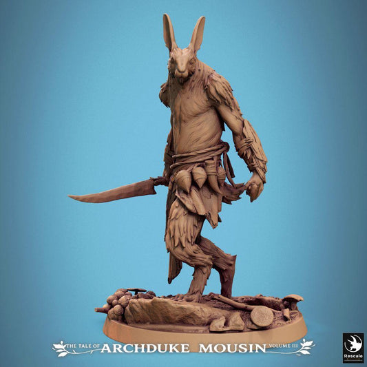 Productfoto Tabletop 28mm Lord of the Print (LotP) 0: Fantasy figuur: Hasenkrieger, Diermens-Woodlander, Zwaardvechter met Krummschwert, Rabbit Warrior (25_07_N13)