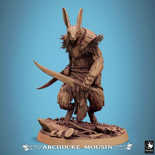 Productfoto Tabletop 28mm Lord of the Print (LotP) 0: Tabletop Miniatuur: Hasenmensch-Krijger, Waldloper en Hinterhalt-Assassijn met twee Kromzwaarden (Rabbit Vengeance) (25_07_N19)