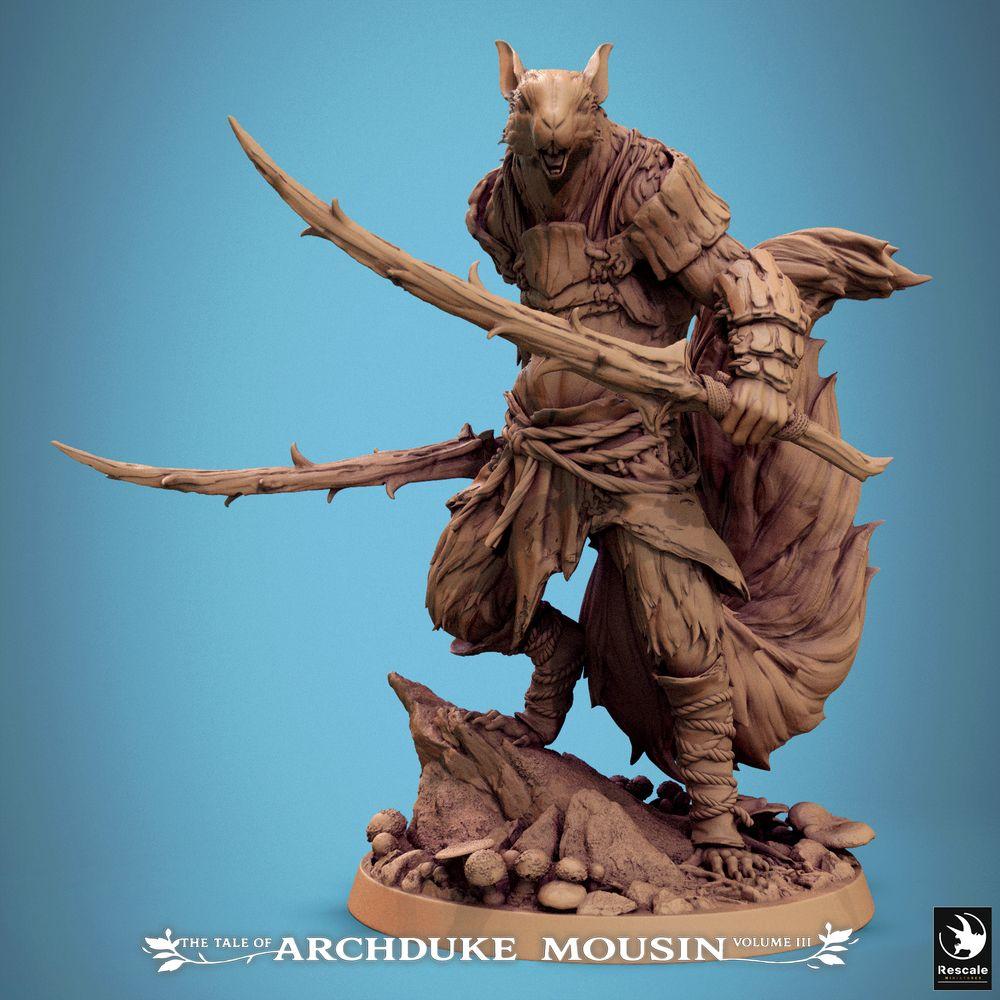 Productfoto Tabletop 28mm Lord of the Print (LotP) 0: Tabletop Miniatuur: Rattenmens Assassijn met Dubbele Zwaarden - Ronin Zwaardmeester, Duelist, Elite Strijder voor Fantasy Wargaming en Skirmish (25_07_M1)