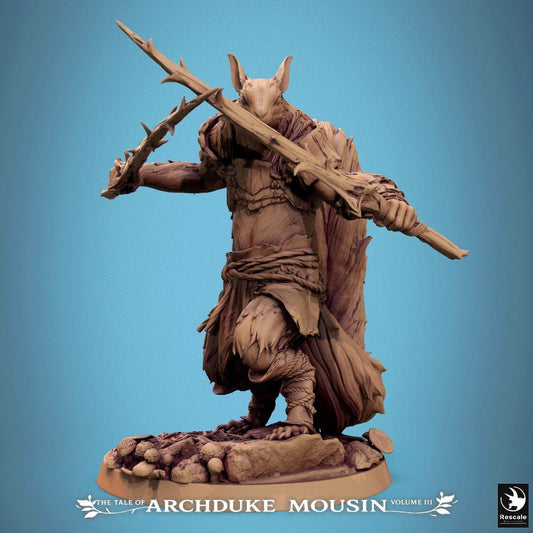 Productfoto Tabletop 28mm Lord of the Print (LotP) 0: Fantasy figuur: Rattenmens woudloper/duellist - Twee-wapenvechter met doornstaaf en doornmes, schurk en beestenjager (25_07_M5)