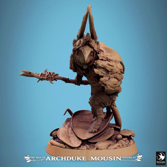 Productfoto Tabletop 28mm Lord of the Print (LotP) 0: Tabletop miniatuur: Ratmensjamaan/Druïde, Stammestrijder, Speerdrager - loerende hinderlaagjager van de wildernis (25_07_I7)