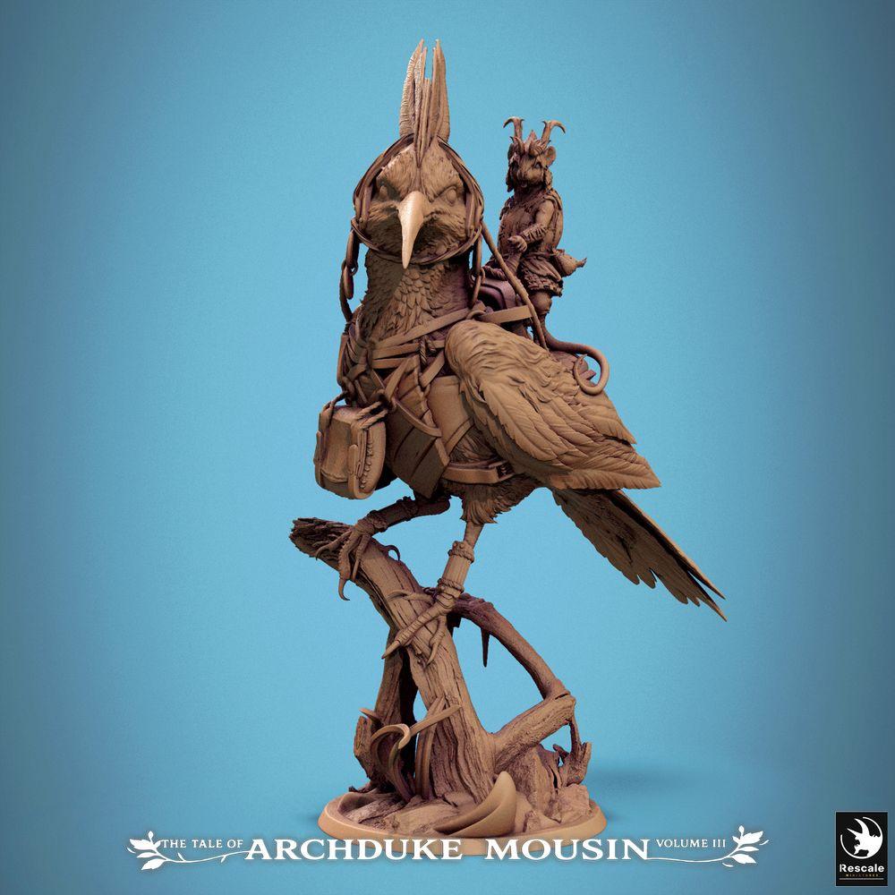 Productfoto Tabletop 28mm Lord of the Print (LotP) 0: Tabletop miniatuur: Vogelrijder op reusachtige vogel (Wiedehopf/Hoopoe), knaagdier volk boswachter en verkenner, beestenrijder (25_07_E5)