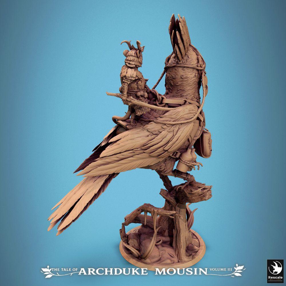 Productfoto Tabletop 28mm Lord of the Print (LotP) 3: Tabletop Miniatuur: Vogelrijder op Reusachtige Vogel (Wiedehopf/Hoopoe), Knaagdier Volk Houthakker en Verkenner, Beestenrijder (25_07_E5)