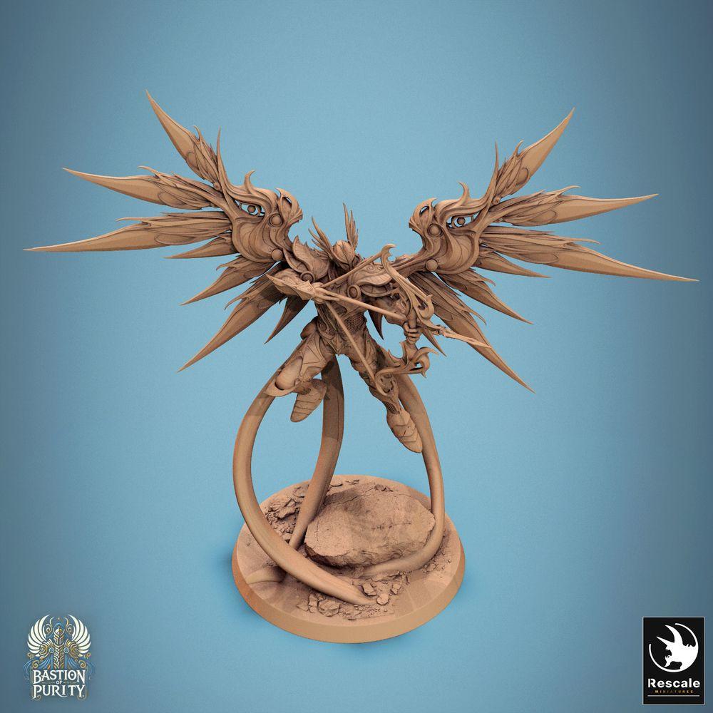 Produktfoto Tabletop 28mm Lord of the Print (LotP) 0: Tabletop Miniatur: Himmlischer Bogenschütze - Engelskrieger mit Flügeln (Aurelian Skyblade Bow), geflügelter Paladin/Fernkämpfer in dynamischer Flugpose mit Diorama-Base (24_09_B1)