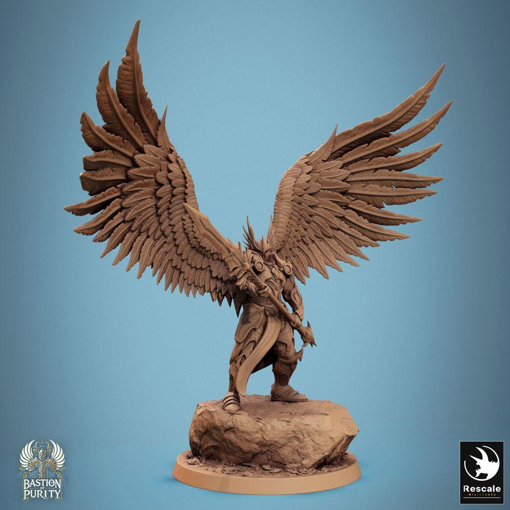 Produktfoto Tabletop 28mm Lord of the Print (LotP) 0: Fantasy Figur: Geflügelter Engelskrieger Seraph, Erzengel-Champion mit Zweihandschwert, himmlischer Paladin (24_09_B3)