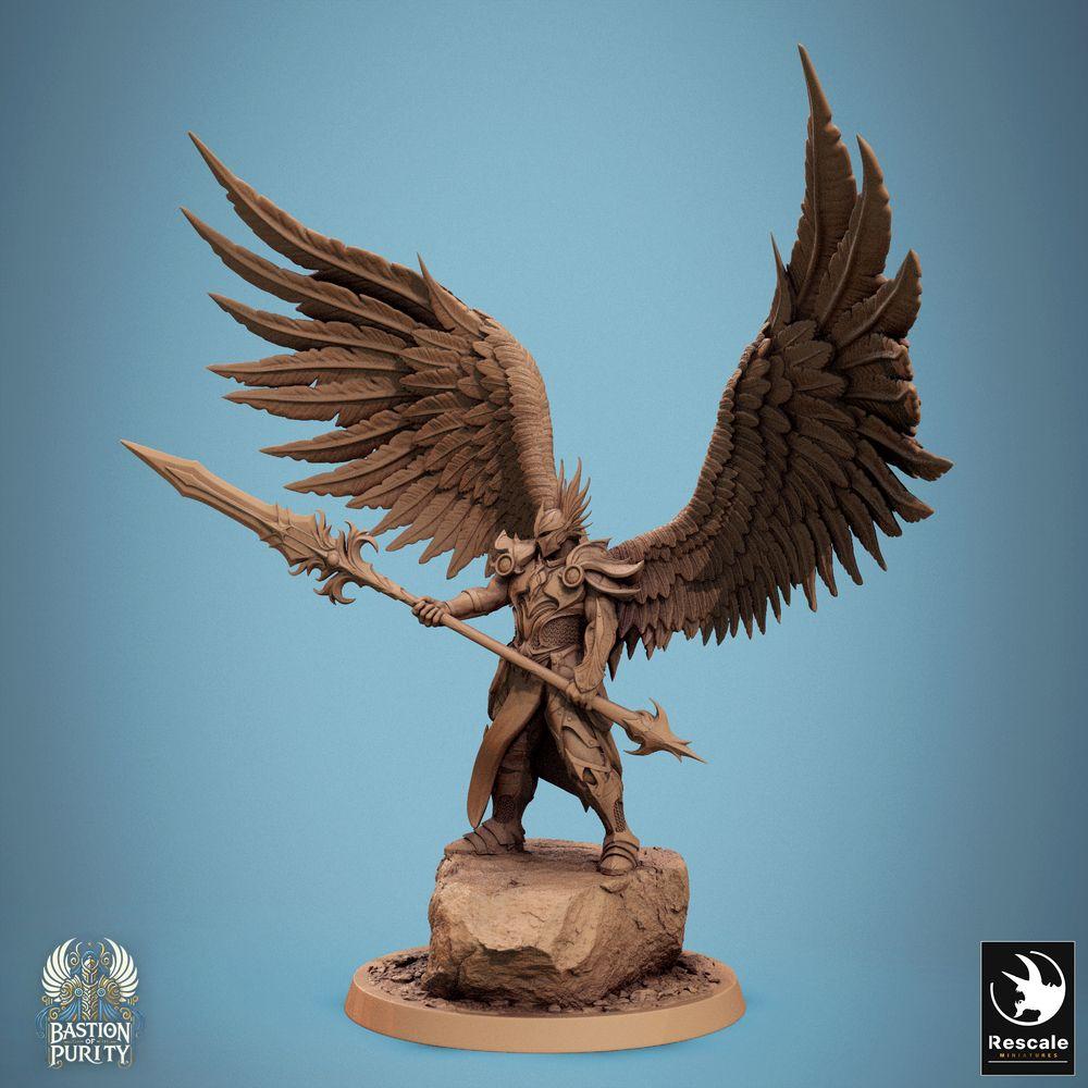 Produktfoto Tabletop 28mm Lord of the Print (LotP) 0: Fantasy Figur: Geflügelter Engelskrieger Seraph, Erzengel-Champion mit Zweihandschwert, himmlischer Paladin (24_09_B3)