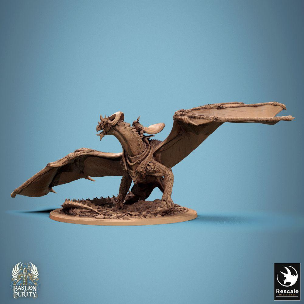 Produktfoto Tabletop 28mm Lord of the Print (LotP) 0: Tabletop Fantasy Miniatur: Astralyon Guard Drachenreiter - gepanzerter Drachenritter auf Wyvern, Monsterreiter mit Stangenwaffe, Heldenmodell (24_09_F4)