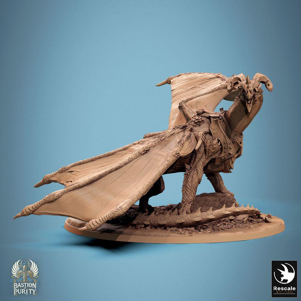 Produktfoto Tabletop 28mm Lord of the Print (LotP) 0: Tabletop Fantasy Miniatur: Astralyon Guard Drachenreiter - gepanzerter Drachenritter auf Wyvern, Monsterreiter mit Stangenwaffe, Heldenmodell (24_09_F4)