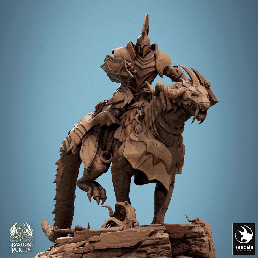 Produktfoto Tabletop 28mm Lord of the Print (LotP) 0: Tabletop Miniatur: Drachenritter / Echsenreiter - Raptor-Kavallerie, Lanzenreiter mit Schild in Plattenrüstung, dynamische Angriffspose (24_09_I6)