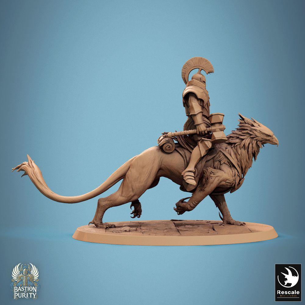 Productfoto Tabletop 28mm Lord of the Print (LotP) 0: Tabletop Miniatuur: Greifenrijder Griffon Rider, bereden Paladijn met tweehandige hamer, cavalerieheld, monsterlijke cavalerie (24_09_G9)