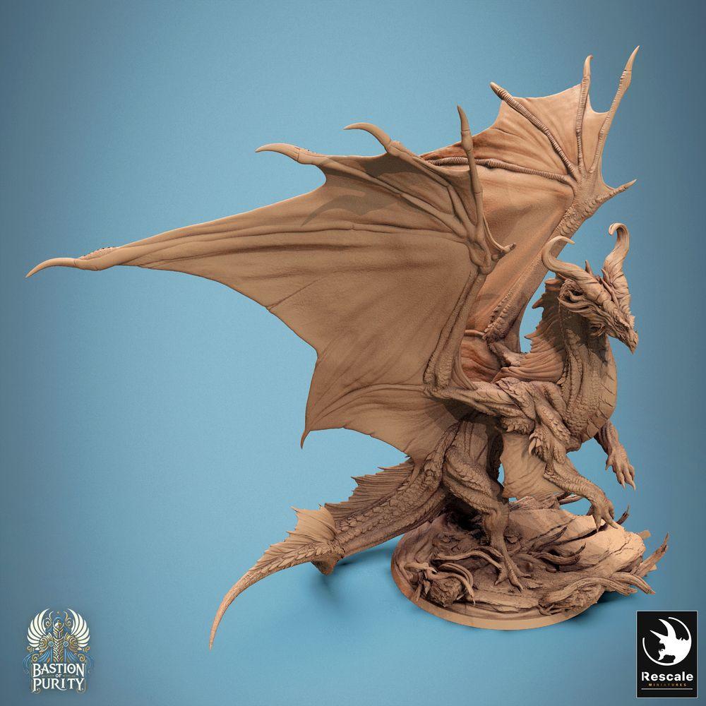Produktfoto Tabletop 28mm Lord of the Print (LotP) 2: Tabletop Miniatur: Großdrache / Urdrachen / Lindwurm - aufgerichtet mit weit ausgespannten Schwingen, brüllend, erhobene Klaue - Bossmonster-Drachenminiatur für Wargaming, Rollenspiel & Diorama (24_09_A1)