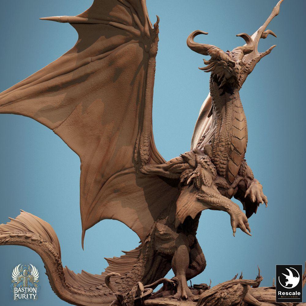 Produktfoto Tabletop 28mm Lord of the Print (LotP) 3: Tabletop Miniatur: Großdrache / Urdrachen / Lindwurm - aufgerichtet mit weit ausgespannten Schwingen, brüllend, erhobene Klaue - Bossmonster-Drachenminiatur für Wargaming, Rollenspiel & Diorama (24_09_A1)