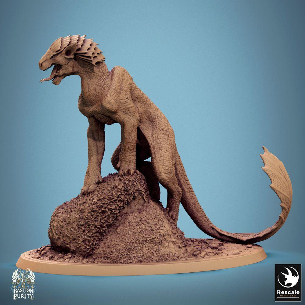 Produktfoto Tabletop 28mm Lord of the Print (LotP) 0: Tabletop Miniatur: Schreckensbestie / Landdrache - Reptilien-Monster, Basilisk-Alpha, Warbeast, brüllendes Raubtier auf Fels - Panthera Chief (24_09_H2)