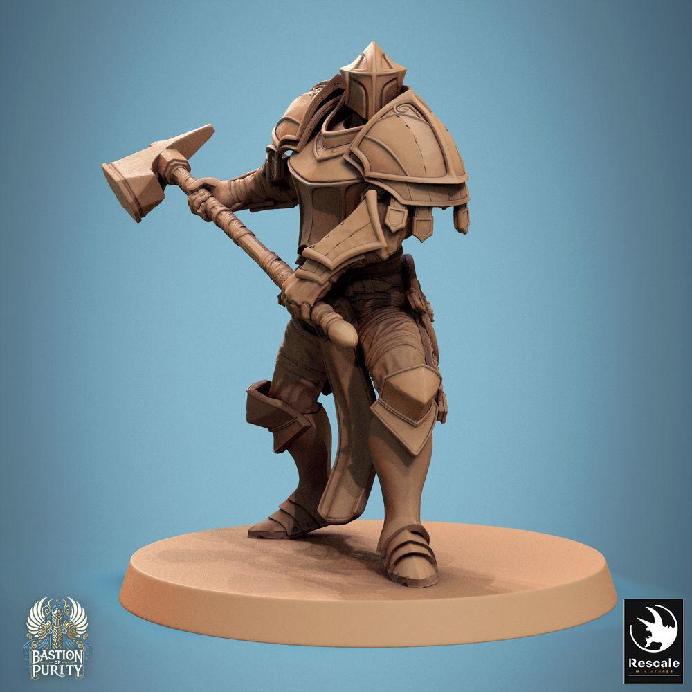 Productfoto Tabletop 28mm Lord of the Print (LotP) 0: Tabletop Miniatuur: Paladins Ordensstrijder met Tweehandige Hamer, Zware Tempelridder in Pantser met Volledige Helm, Hamerer in Dynamische Vechtpositie (24_09_C15)