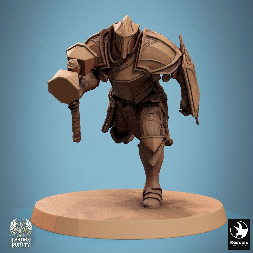 Produktfoto Tabletop 28mm Lord of the Print (LotP) 0: Fantasy Tabletop Miniatur: Paladin Ordensritter / Tempelwächter mit Kriegshammer und Schild, stürmender Frontkämpfer in Vollplattenrüstung (24_09_C18)