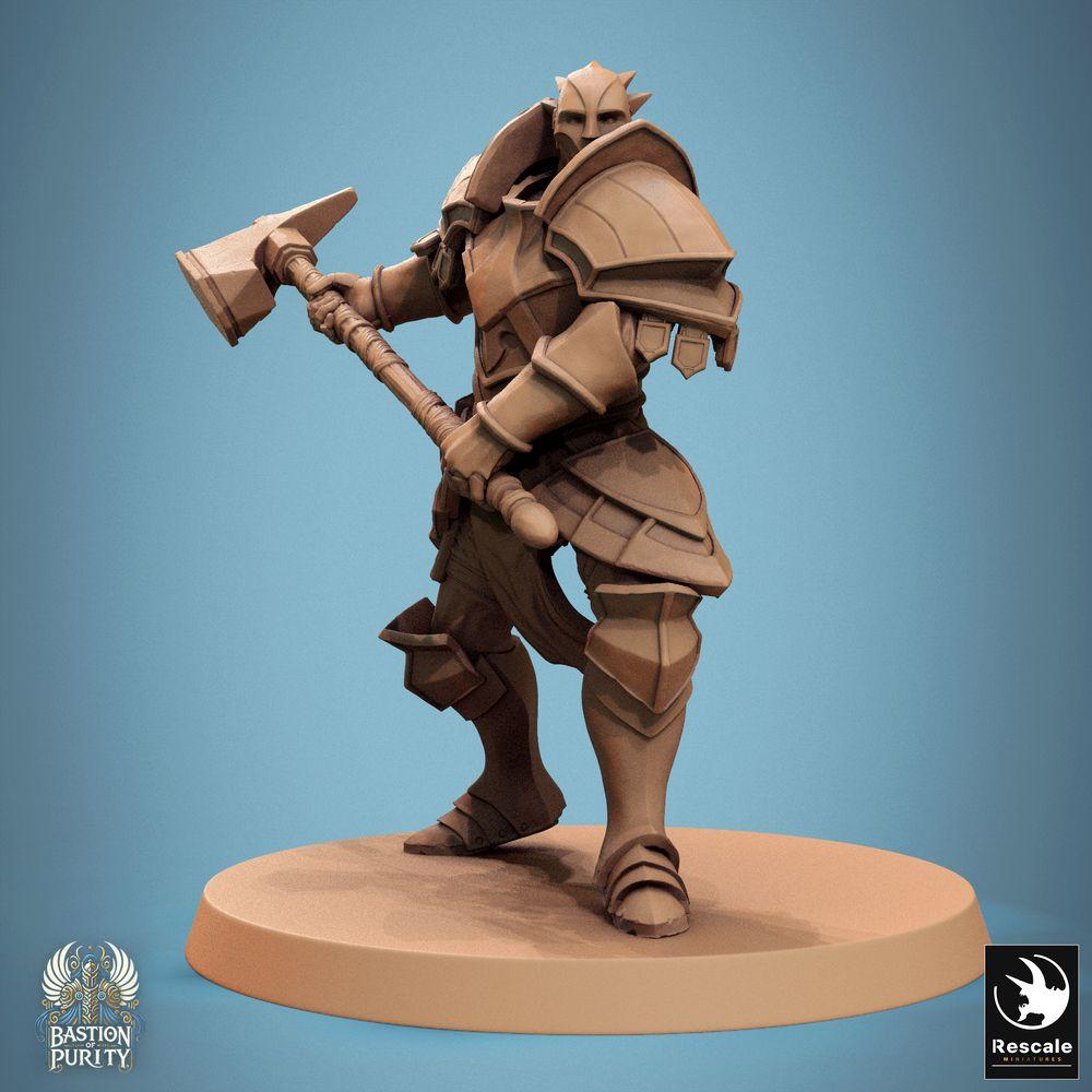 Produktfoto Tabletop 28mm Lord of the Print (LotP) 0: Tabletop Miniatur: Bastion Warrior, Ritter/Paladin in Plattenrüstung mit Zweihand-Streithammer, Frontkämpfer, Elite-Infanterie, Champion (24_09_C23)
