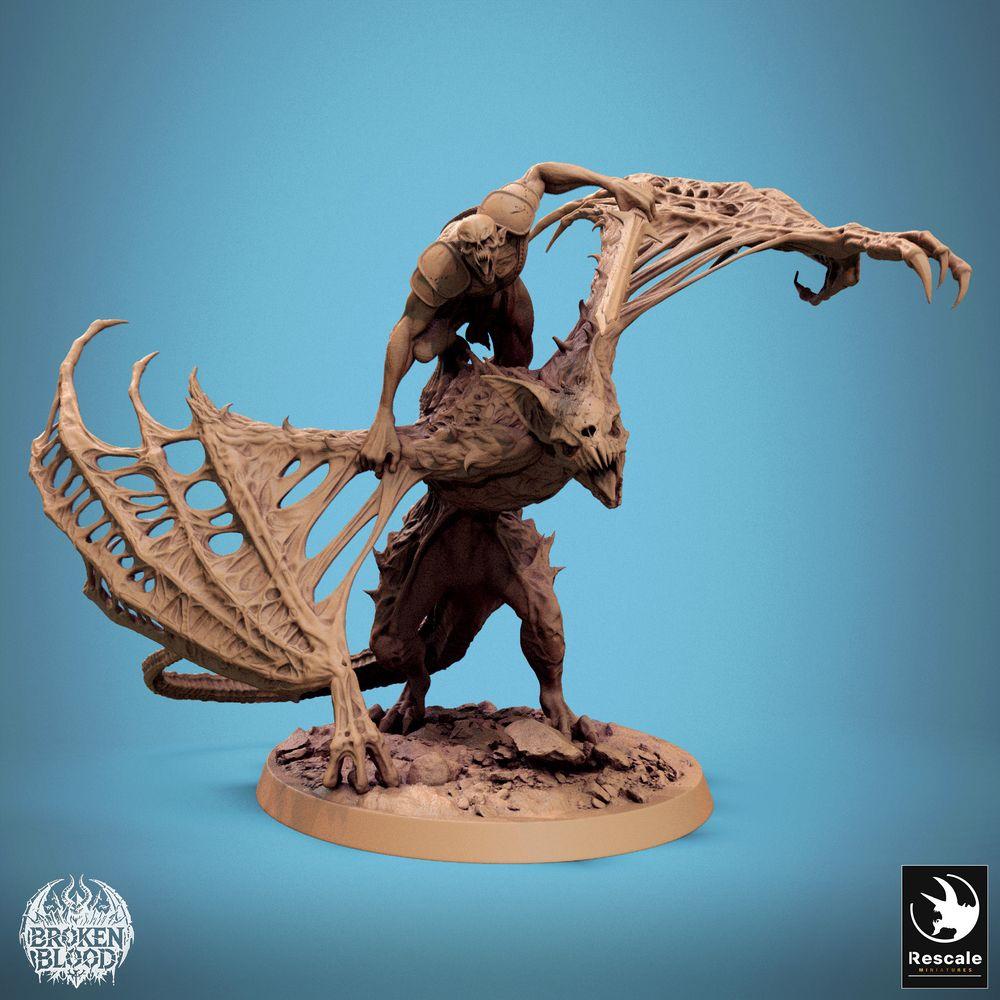 Productfoto Tabletop 28mm Lord of the Print (LotP) 0: Tabletop Miniatuur: Demonrijder op Vleugeldier, Ondode Ghoul-Rijder, Chaos Kavallerie, Schrikvlieger Baasmonster (24_11_D1)