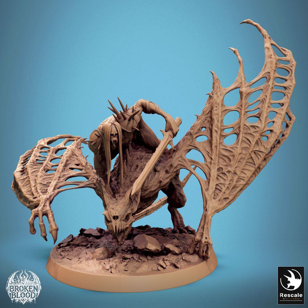 Productfoto Tabletop 28mm Lord of the Print (LotP) 0: Tabletop miniatuur: Ondode drakenrijder op bottendraak, Dodenridder Death Knight met tweehandszwaard, Lich-Lord Necromant, Baasmonster (24_11_D3)