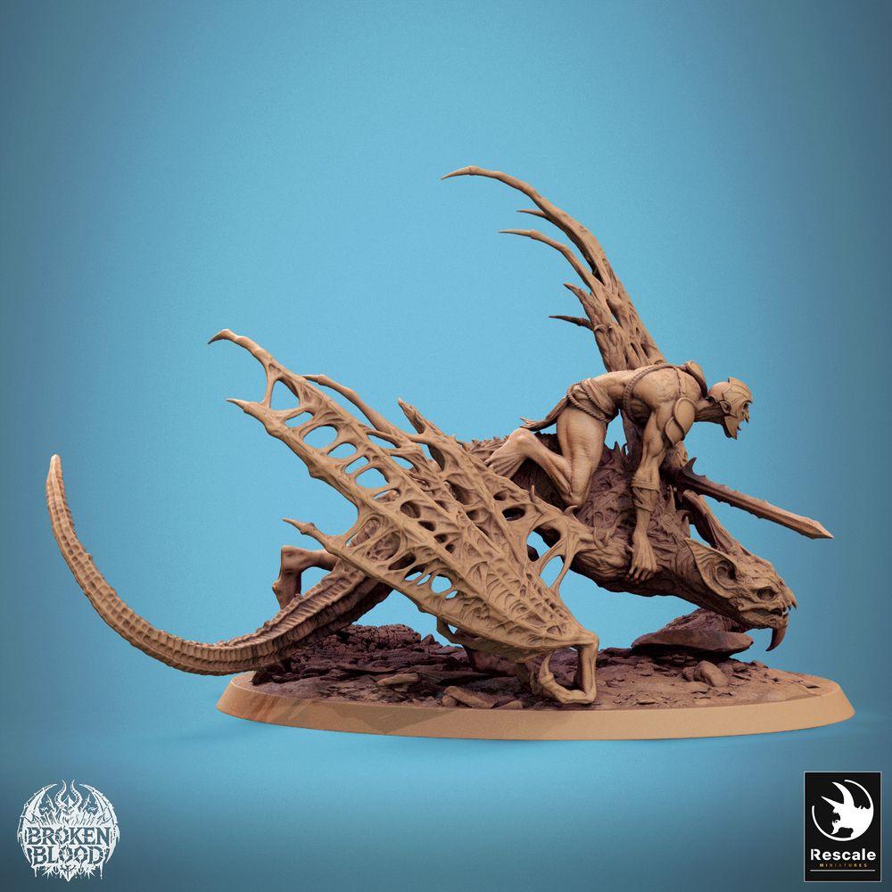Productfoto Tabletop 28mm Lord of the Print (LotP) 1: Tabletop miniatuur: Demonrider op gevleugeld beest, Helridder met tweehandszwaard, Vleermuisrider, Schrikheer Dreadlord (24_11_D5)