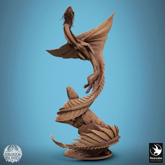 Productfoto Tabletop 28mm Lord of the Print (LotP) 0: Fantasy Miniatuur: Wyvern / Lindwurm Draak, opklimmend Baasmonster op Felsbasis, dynamische Vlieghouding (24_11_F1)