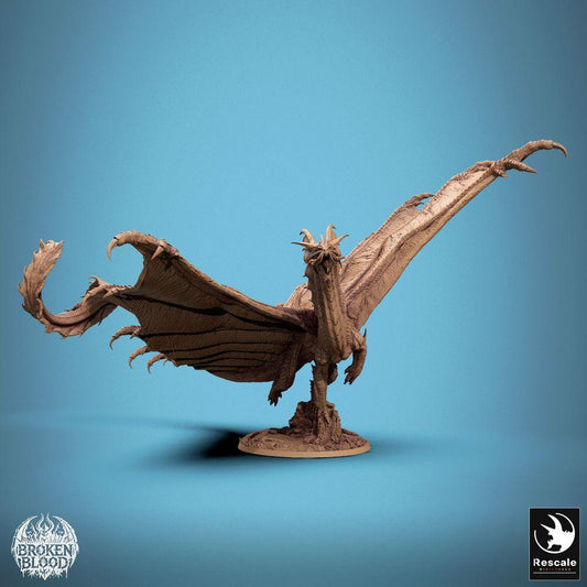 Productfoto Tabletop 28mm Lord of the Print (LotP) 0: Fantasy Figuur: Gouden Draak (Gold Dragon) - legendarisch vliegend beest in dynamische vliegpose met uitgespreide vleugels, Wyvern/Lindwurm, Baasmonster (24_11_A1)