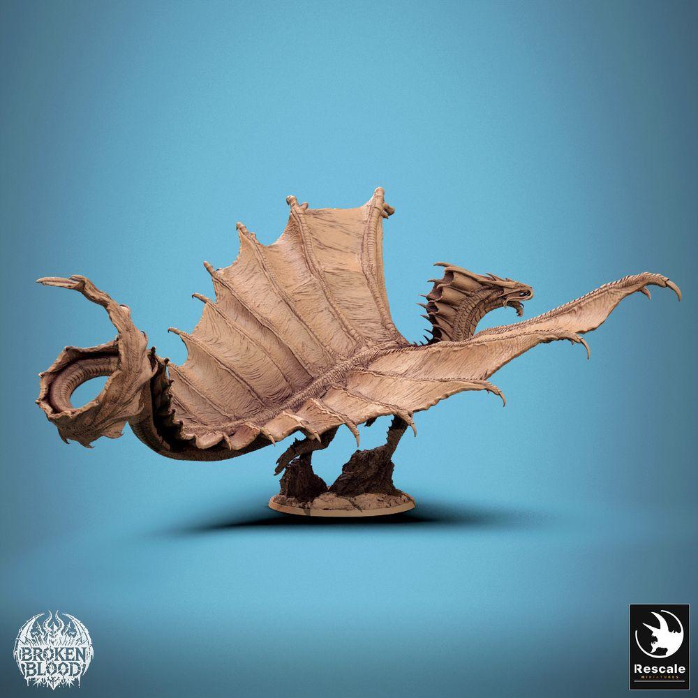 Productfoto Tabletop 28mm Lord of the Print (LotP) 2: Fantasy figuur: Gouden Draak - legendarisch vliegend beest in dynamische vliegpose met uitgespreide vleugels, Wyvern/Lindwurm, Bossmonster (24_11_A1)