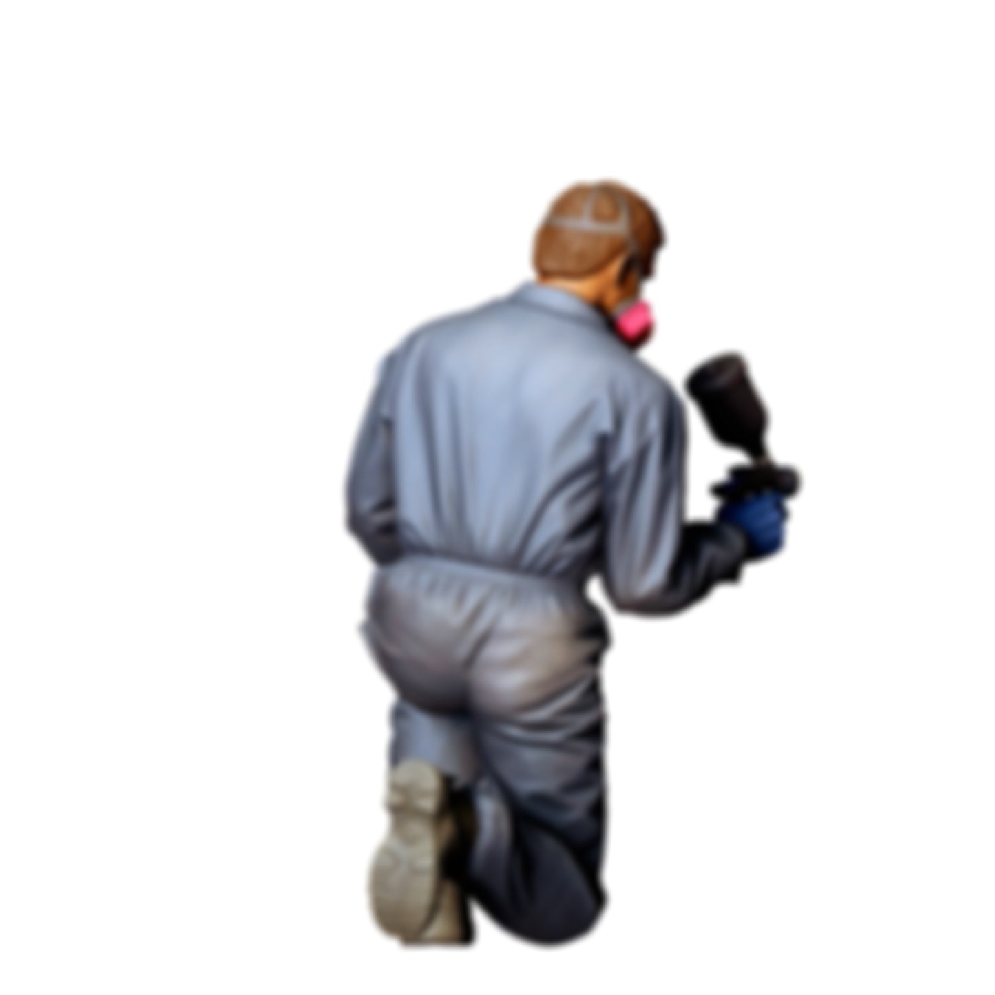 3DP Miniatures 1: Kniende Figur: Autolackierer im Schutzanzug mit Atemschutz & Spritzpistole (Ref. Nr. 488)