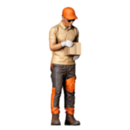 Diorama modelbouw productfoto 0: Staande figuur: bezorger met pakket (ref. nr. 520)