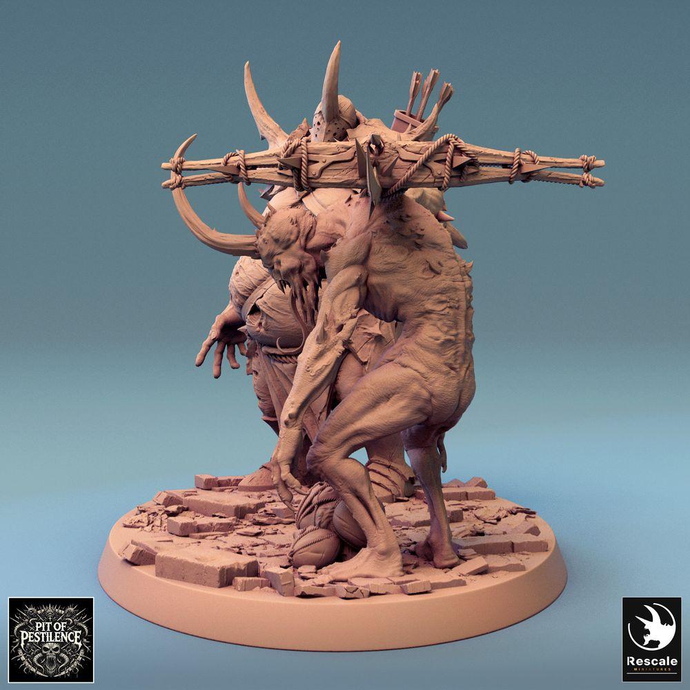 Productfoto Tabletop 28mm Lord of the Print (LotP) 0: Tabletop Miniatuur: Demonenkind Lastdrager-Duo - Mutanten-Oger, Chaosbeest, Abominatie, Trophydrager met Juk, Hoorns en Botten, Baasmonster (24_08_D12)