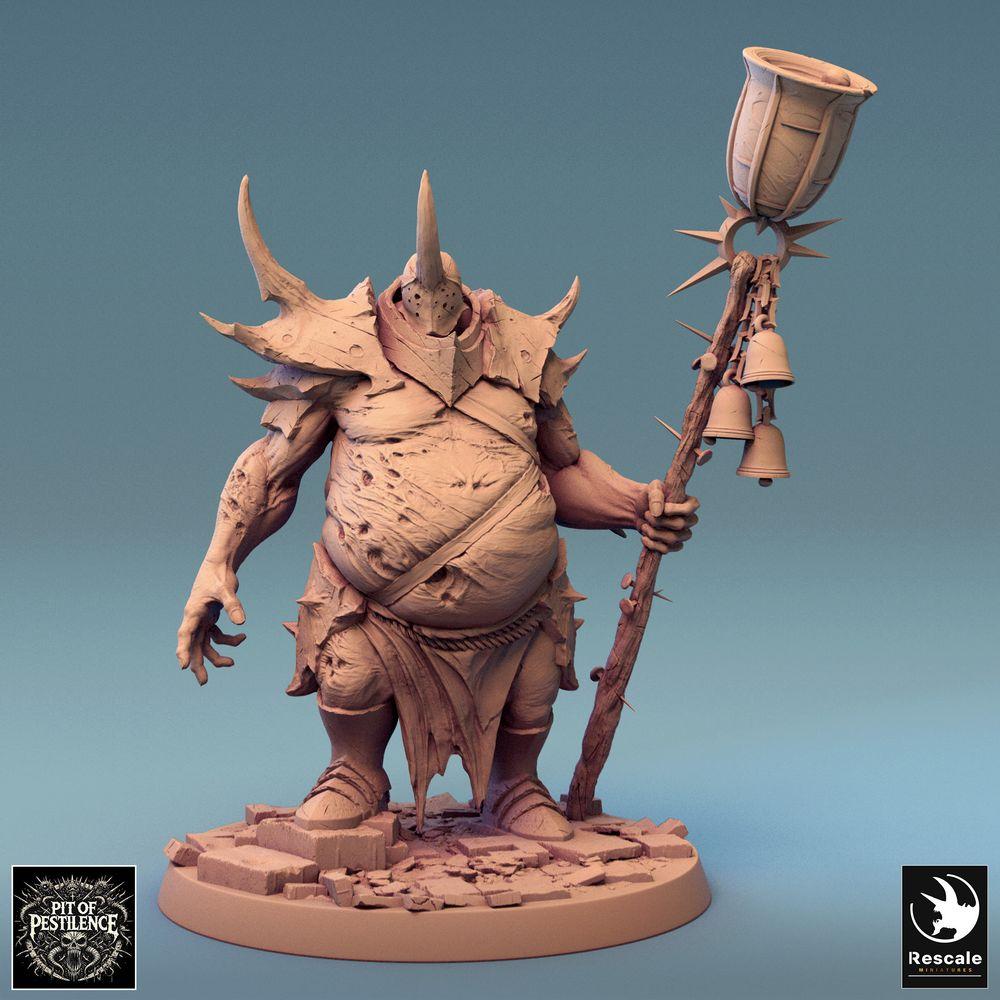 Productfoto Tabletop 28mm Lord of the Print (LotP) 0: Tabletop Miniatuur: Pestpriester - Pest-Sjaman met doornenwapen en bellen, Chaos-kultist, Bel-drager van de verval, Cult-leider (24_08_D13)