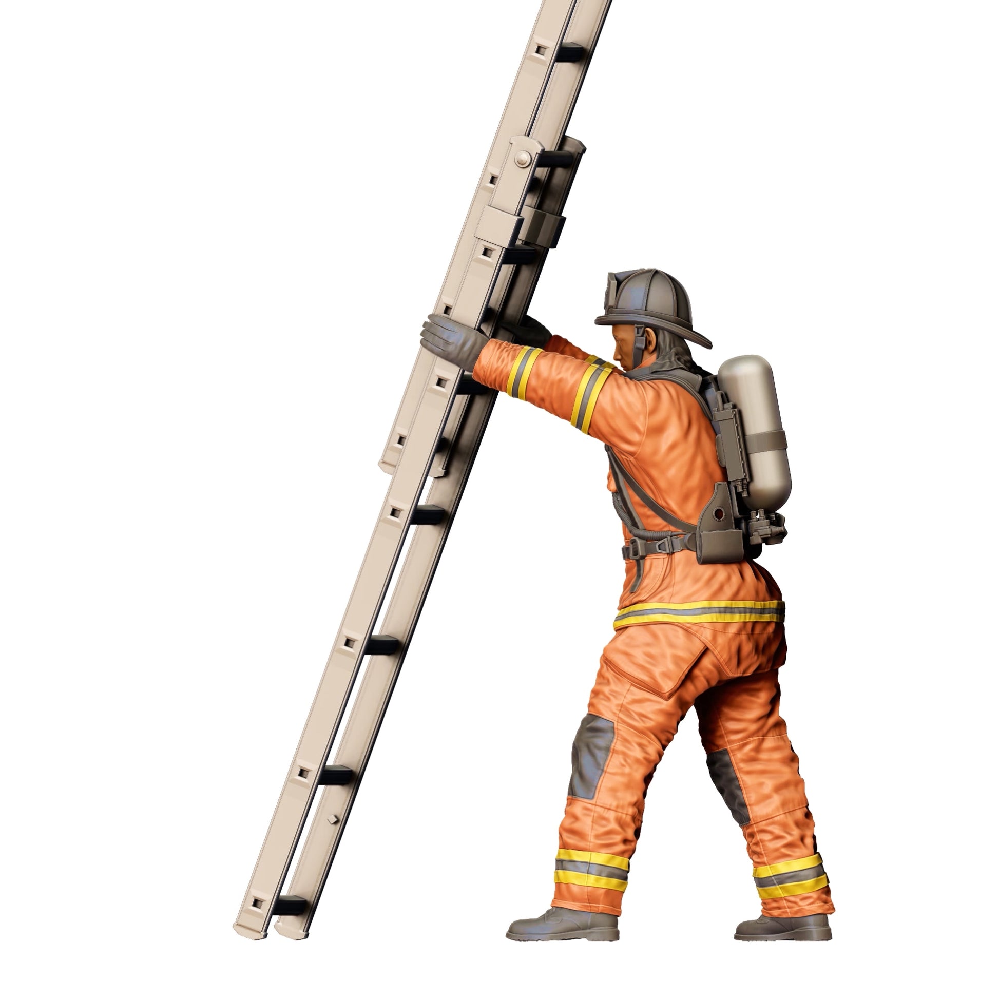 Diorama Modellbau Produktfoto 0: Feuerwehrmann Amerikanisch - Hält Leiter vorne (Ref. Nr. 309)
