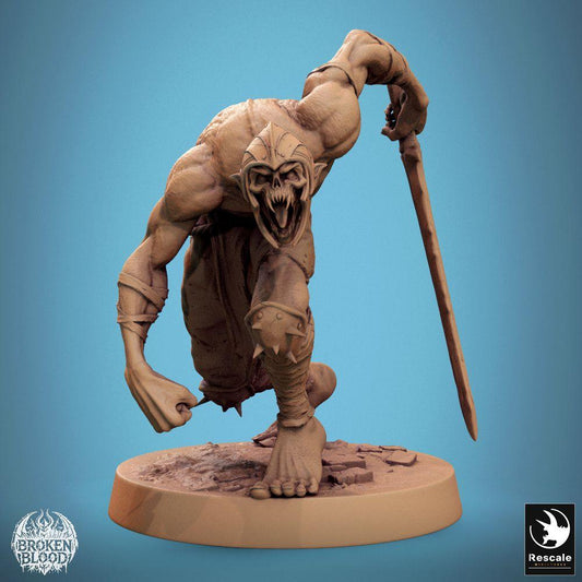 Productfoto Tabletop 28mm Lord of the Print (LotP) 0: Tabletop Miniatuur: Ghoul Ravager, ondode speerdrager in stormaanval, berserker met botmasker (24_11_C11)