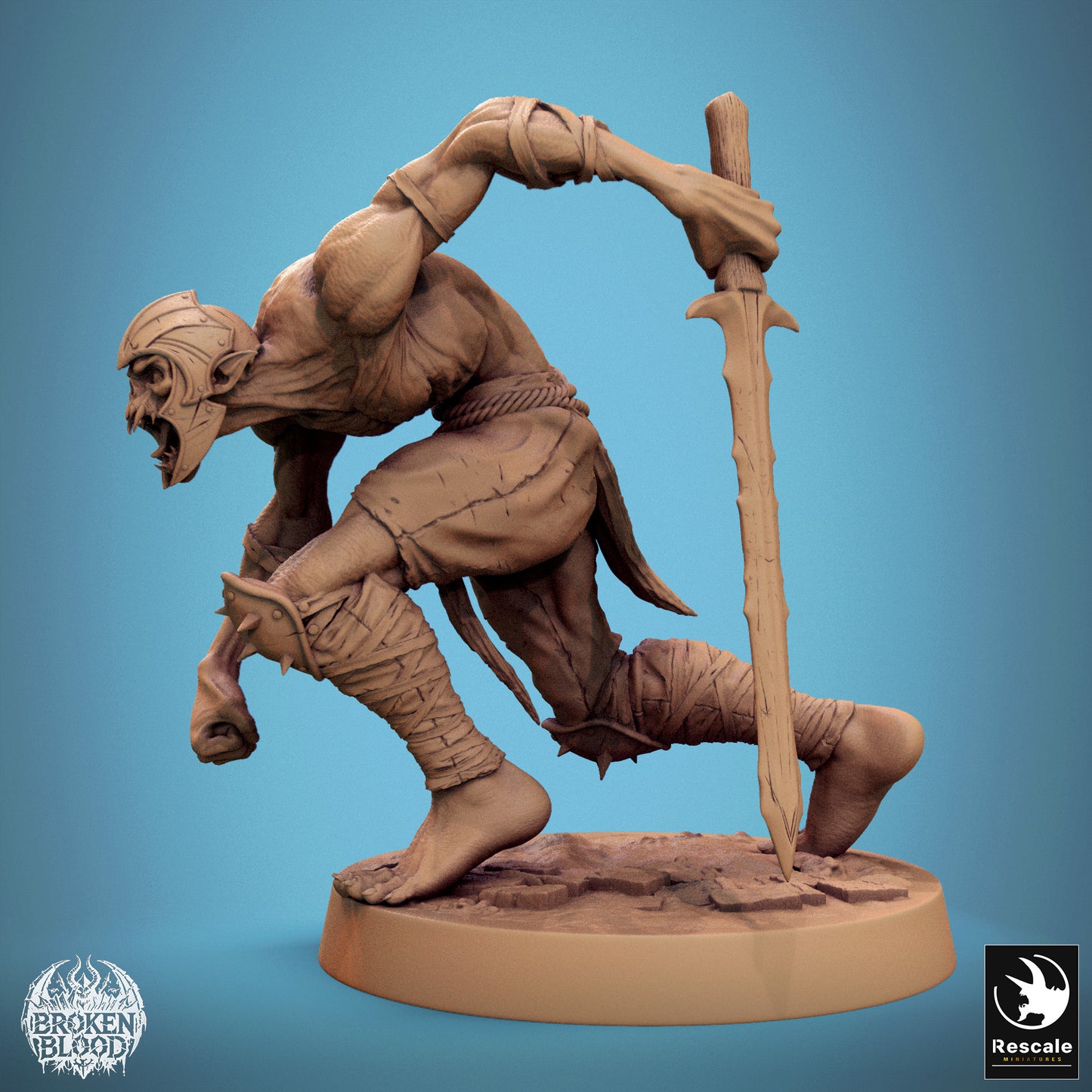 Productfoto Tabletop 28mm Lord of the Print (LotP) 1: Tabletop Miniatuur: Ghoul Ravager, ondode speerdrager in stormaanval, berserker met botmasker (24_11_C11)