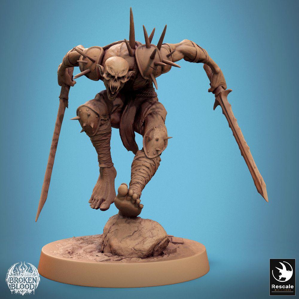 Productfoto Tabletop 28mm Lord of the Print (LotP) 0: Tabletop Miniatuur: Ondode Ghul Verwüster Ghoul Ravager, Dodenlanding in de Sprong, Schedelkrijger met Bottenbladen, monsterlijke Elite Melee Strijder (24_11_C13)