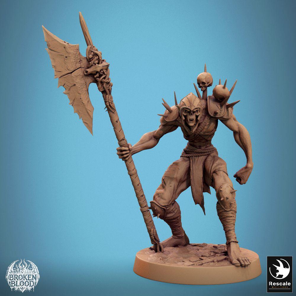 Productfoto Tabletop 28mm Lord of the Print (LotP) 0: Tabletop Miniatuur: Ghoul Berserker - Ondode Wachter met Grote Bijl, Demonische Hoofdjager (24_11_C15)