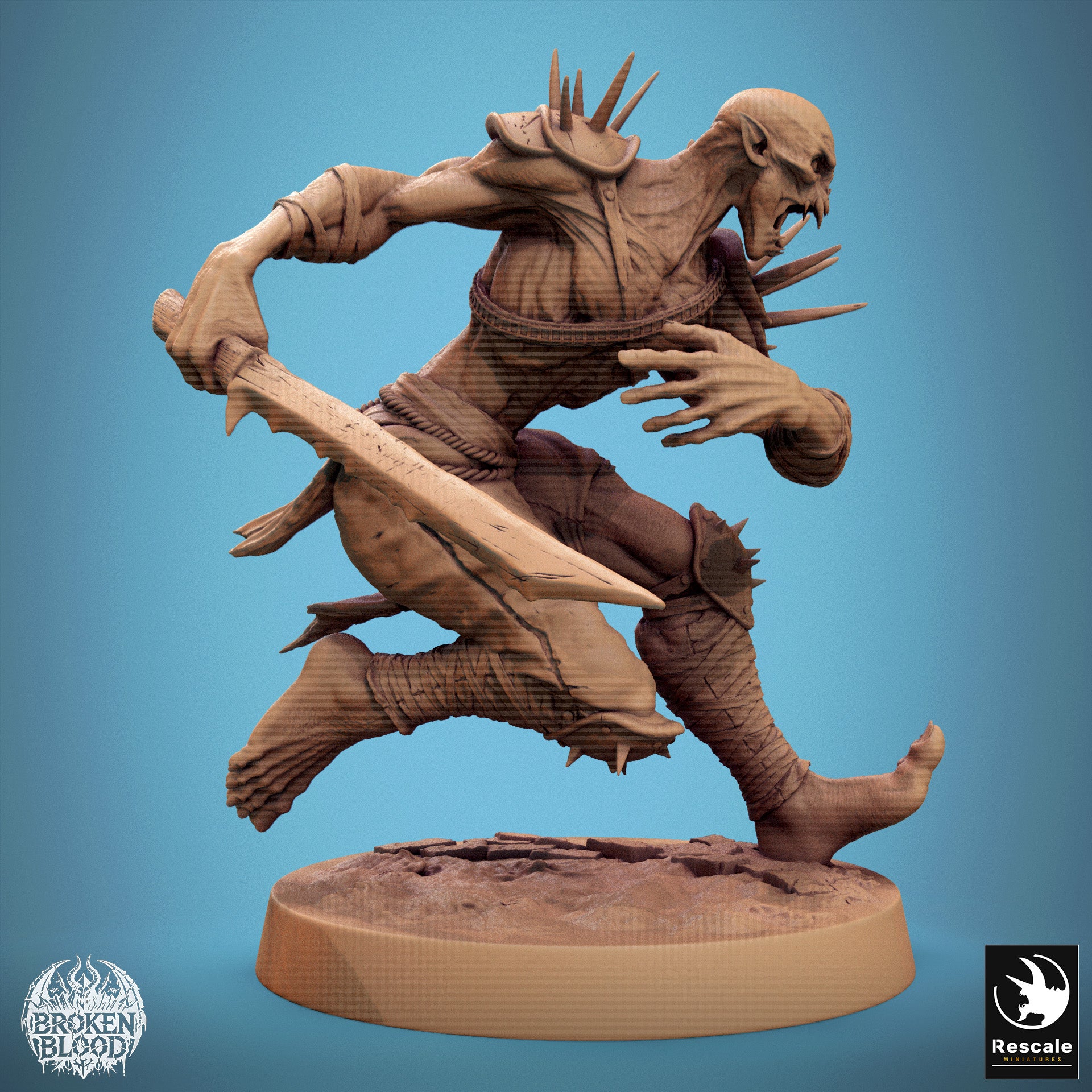 Productfoto Tabletop 28mm Lord of the Print (LotP) 1: Tabletop Miniatuur: Ghoul Ravager - Ondode Zwaardvechter, vervloekte Berserker met tweehandig Langzwaard (24_11_C17)
