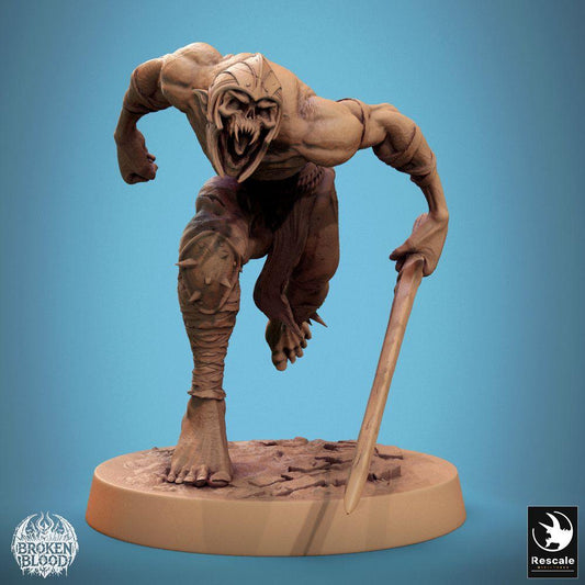 Productfoto Tabletop 28mm Lord of the Print (LotP) 0: Tabletop miniatuur: Ghul Berserker Ravager, rennende onheilslaaier met kromzwaard (24_11_C21)
